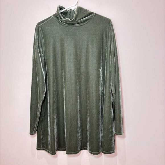 Soft Surroundings Tops - Soft Surroundings Olive Green Velvet Tunic Top  Women XL Turtleneck Long Sleeves